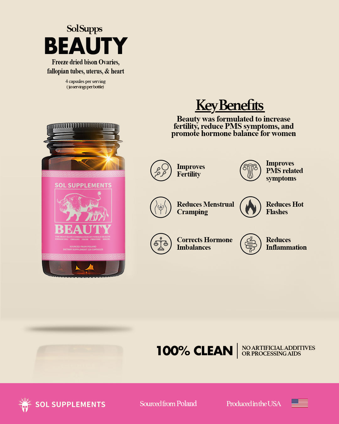 Sol Supplements BEAUTY: Freeze-Dried Female Bison Organ Complex