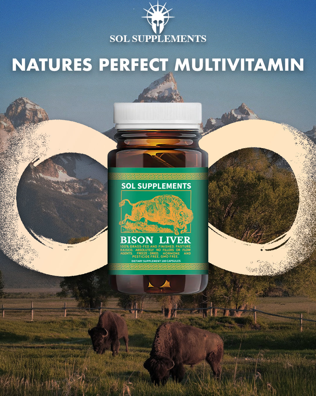 100% Grass Fed + Finished, Pasture Raised, Freeze-Dried Bison Liver Capsules