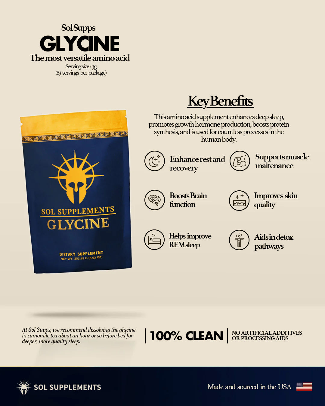 Sol Supplements Glycine 250g Bag