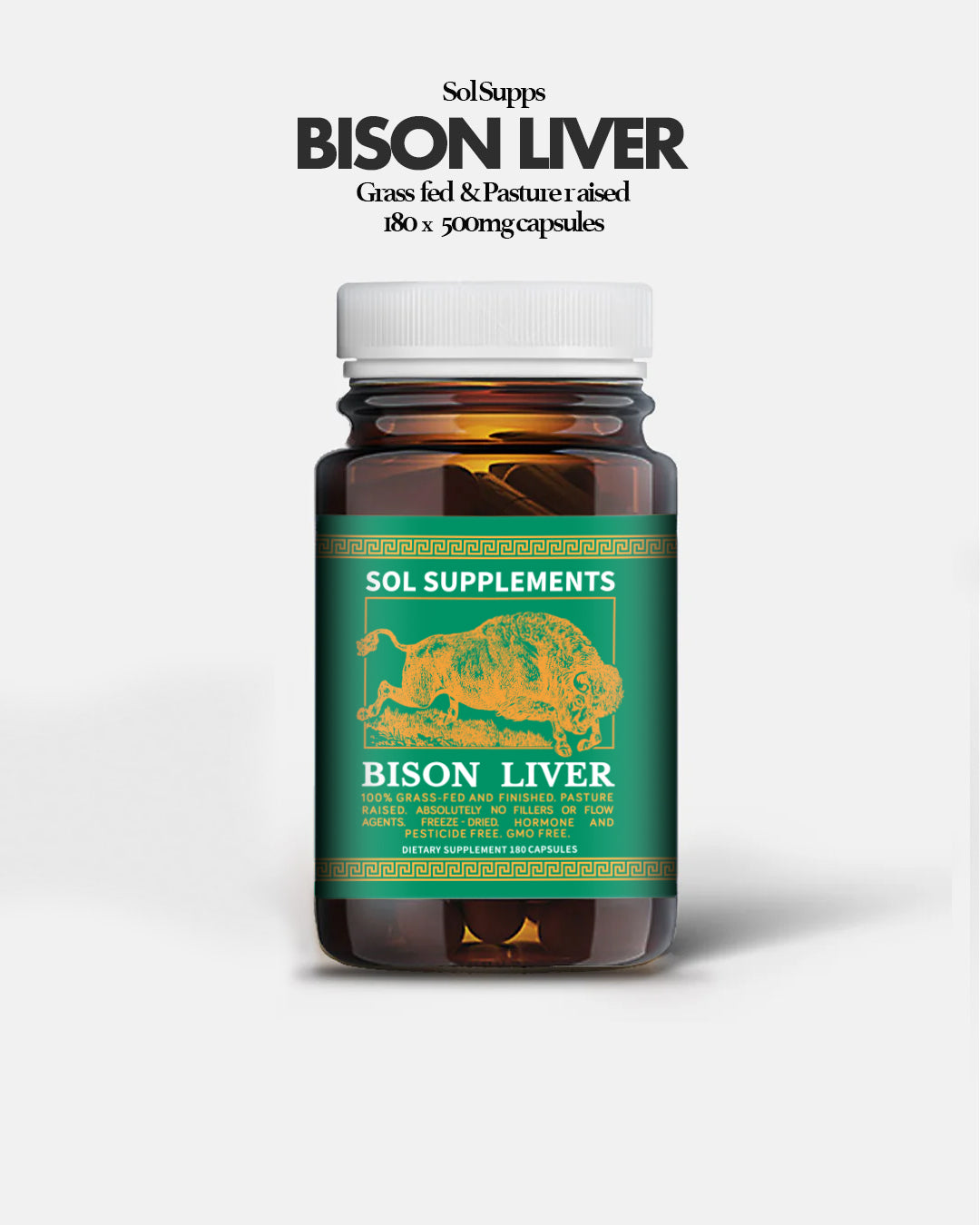 100% Grass Fed + Finished, Pasture Raised, Freeze-Dried Bison Liver Capsules