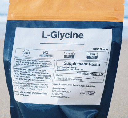 ingredient side of glycine supplement bag